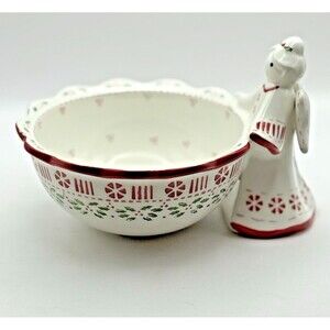 Temptations by Tara ANGEL Peppermint Christmas Holly Holiday Bowl Dish FLAW
